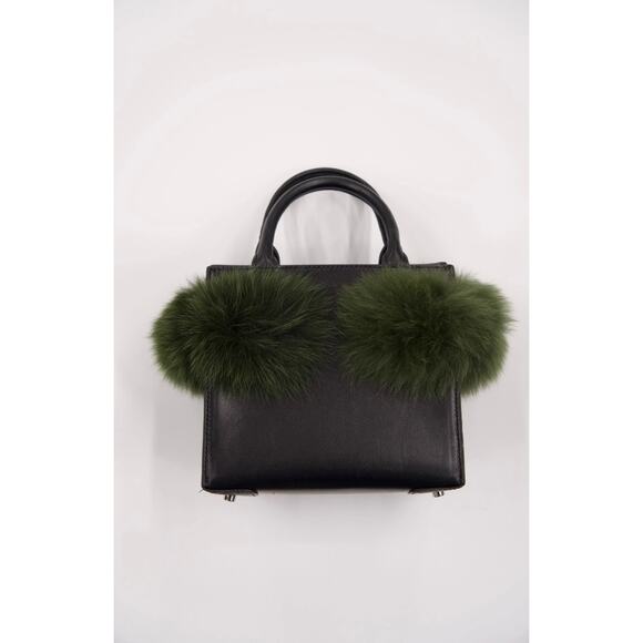 Brandon Blackwood Mya Green Faux Fur Trimmed Black Leather Crossbody Bag - Picture 3 of 8